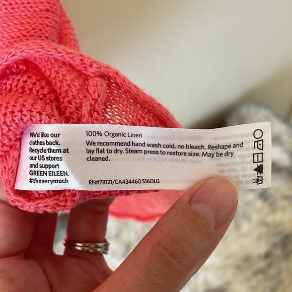 Eileen Fisher Organic Linen Open Knit Top M Lagenlook Pink Beachy Oversized Boho - Picture 3 of 10